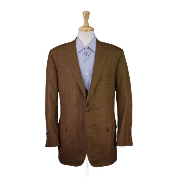 Tom James Custom Brown Windowpane Wool SIlk 2-Btn Sportcoat Blazer 42R - Picture 1 of 11